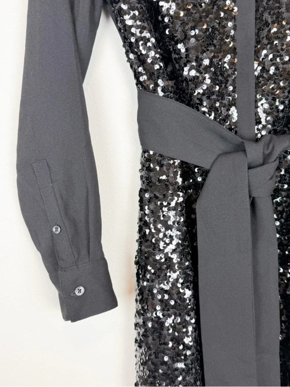 Untuckit Black Sequin Crepe Lexie Shirt Dress Long Sleeve Midi Size 6 - Picture 5 of 11